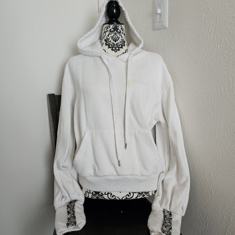 CLASSY Hoodie Long Sleeve Sweater Women White fits S 100% Cotton EUC